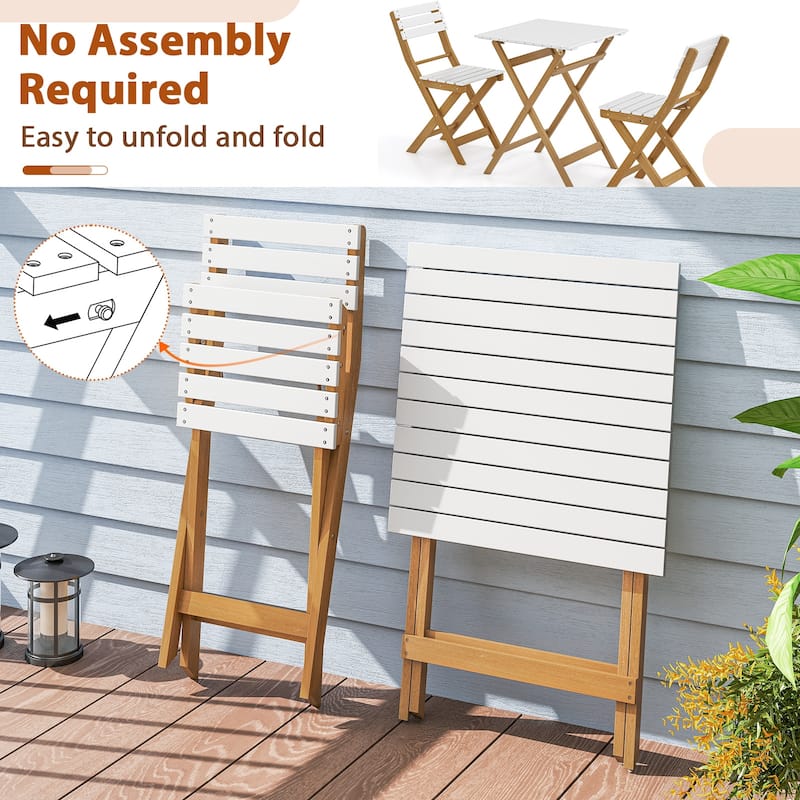 3 Piece Folding Patio Bistro Set with Foldable Design Acacia Wood Porch Chairs and Square Table - 23" × 23" × 29.5"