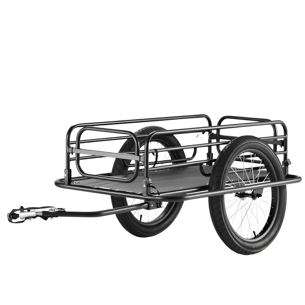 Black Steel Bike Cargo Trailer, 275lb Load Capacity, 20-inch Wheels and Rear Mount - 64.17” L x 28.74” W x 22.83” H