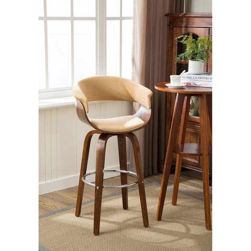 Porthos Home Axel Swivel Bar Stool, Suede Upholstery, Beechwood Legs