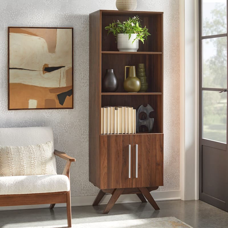 Simple Living Ashfield Mid-Century Walnut Finish Bookcase - Walnut