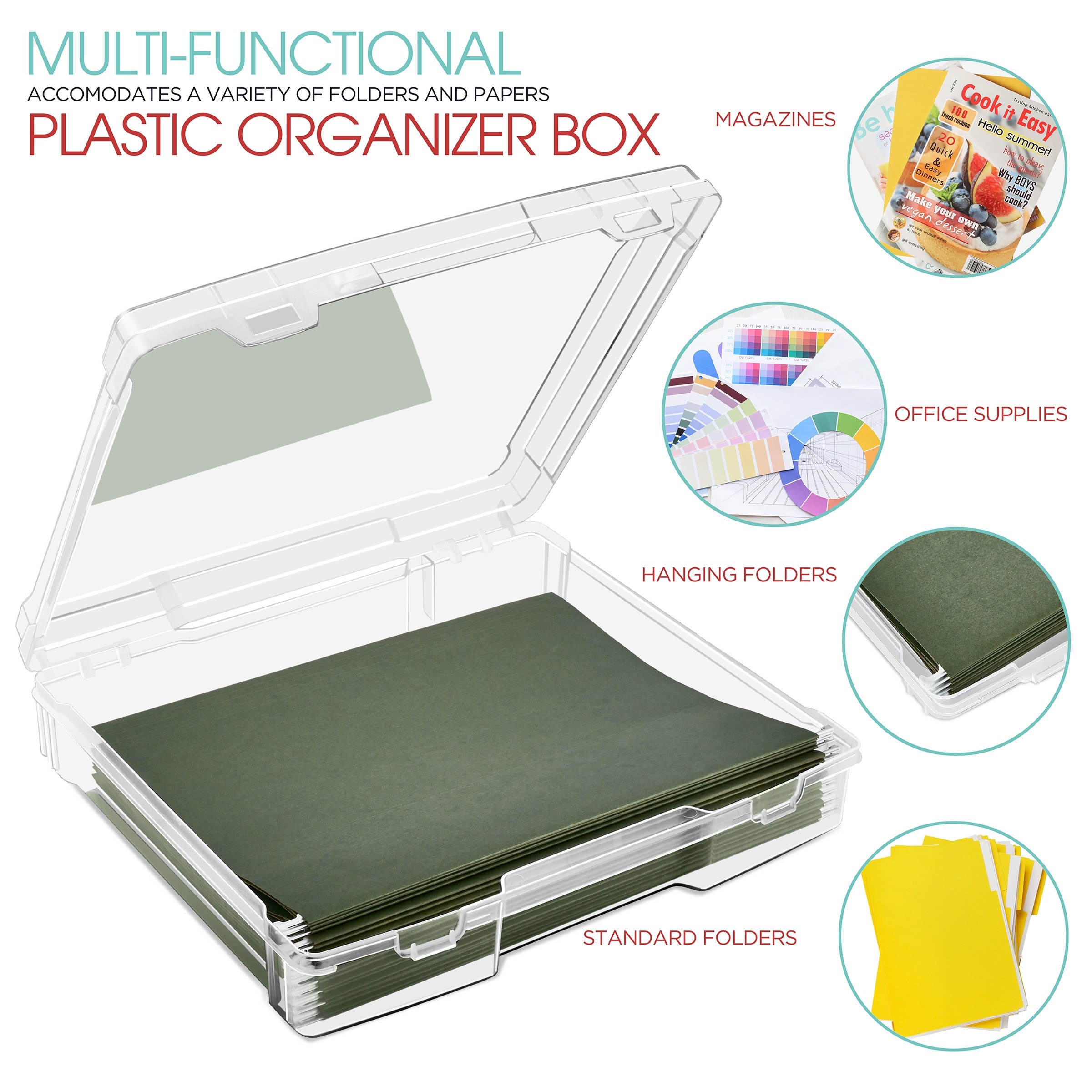 Sorbus Single-Piece Wide Hanging File Organizer Bin, Interior 10"x12" Clear Plastic Stackable for Document Storage