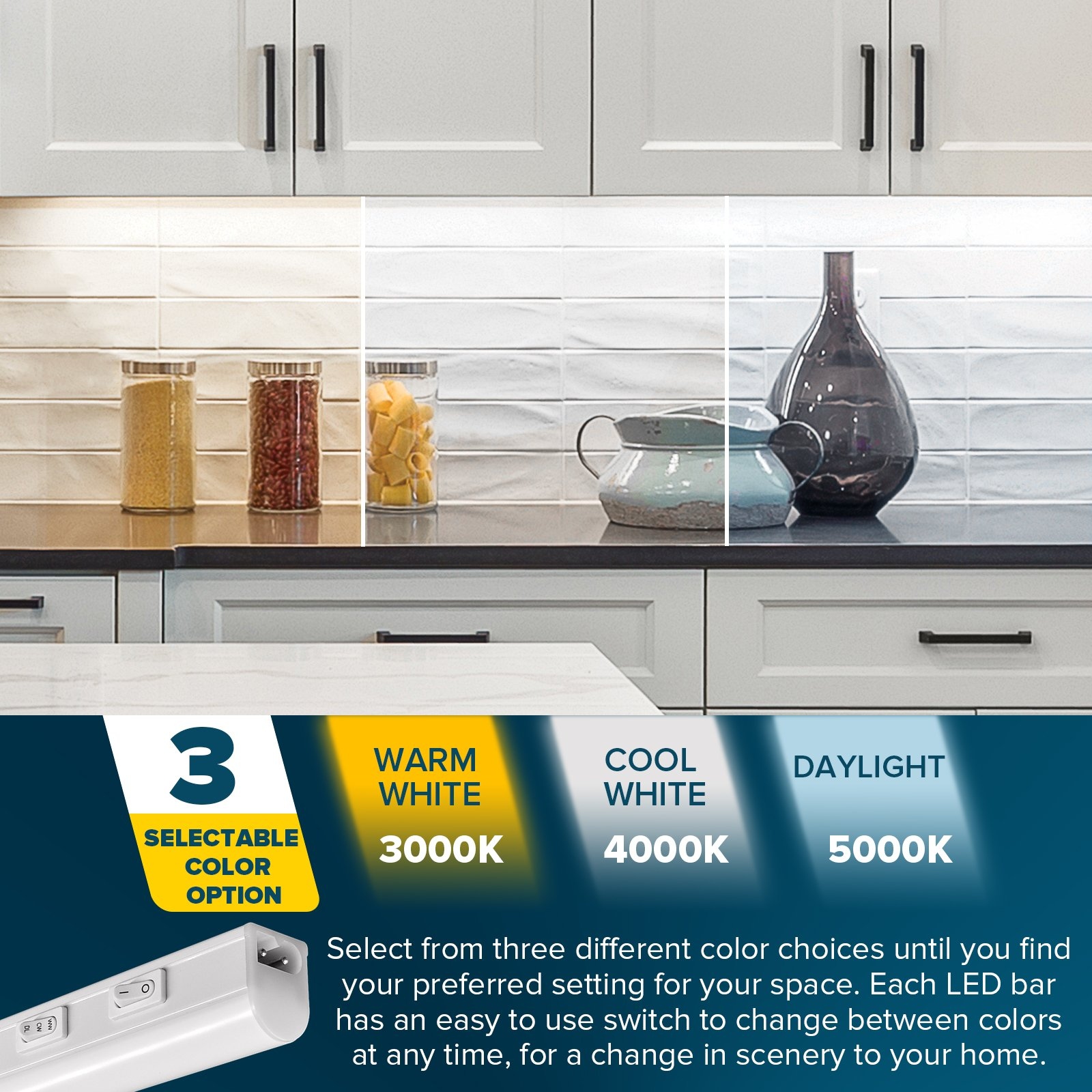 Sunperian LED Under Cabinet Light Kit 12 Plug In 30W Linkable 3 Color Option 3000K 4000K 5000K Damp Rated On Sale Bed Bath Beyond 33875048