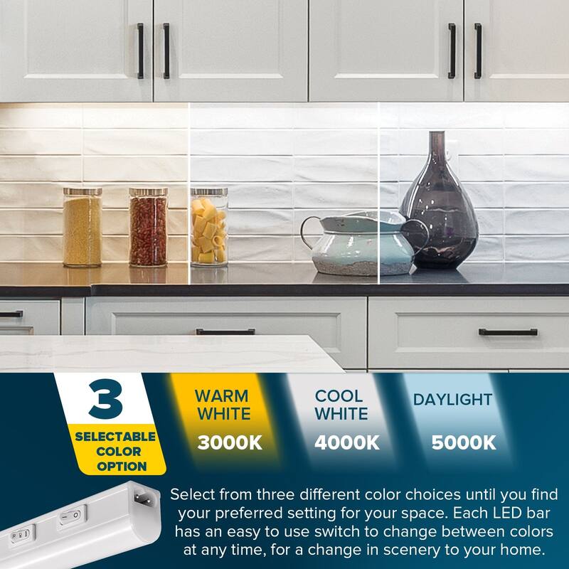 Sunperian LED Under Cabinet Light Kit 12" Plug In 30W Linkable 3 Color Option 3000K/4000K/5000K Damp Rated