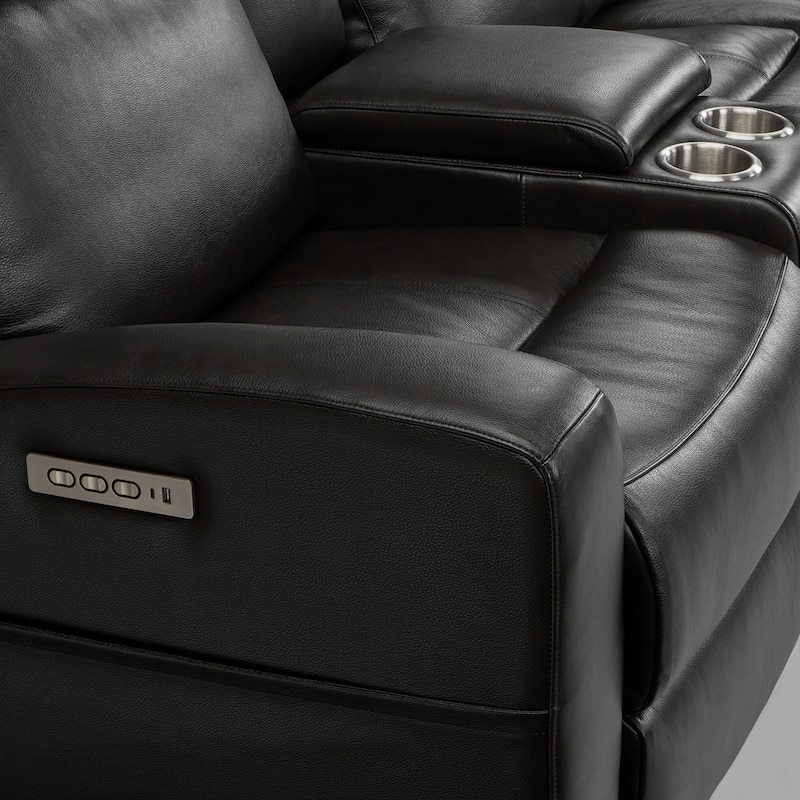 URlivingroom Top Grain Leather Power Reclining Loveseat with Console Storage, USB Charge Port - 79.5"W*39.25D*40.5"H