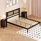 preview thumbnail 35 of 46, Queen Wooden Platform Bed Set with Rattan Headboard and Matching Nightstands