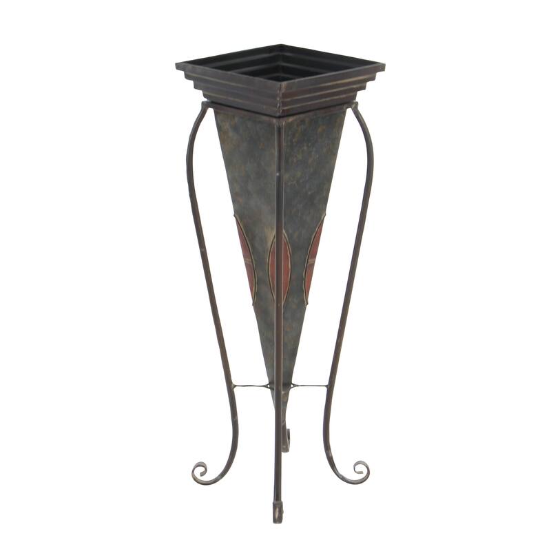 Brown Metal Indoor Outdoor Planter with Scroll Stand (Set of 2)