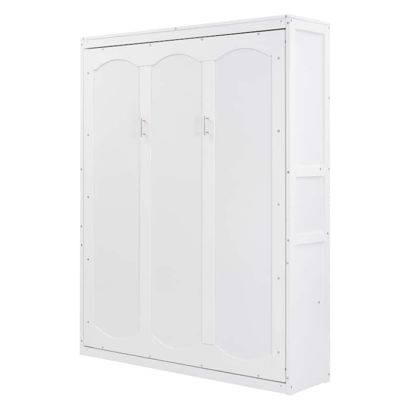 Queen Murphy Bed with Shelves - White