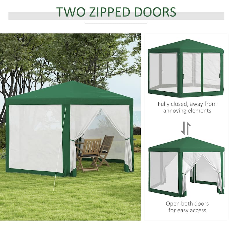 Hexagon Outdoor Party Tent with Mesh Screen Sidewalls, UV Protection, and Two Zippered Doors