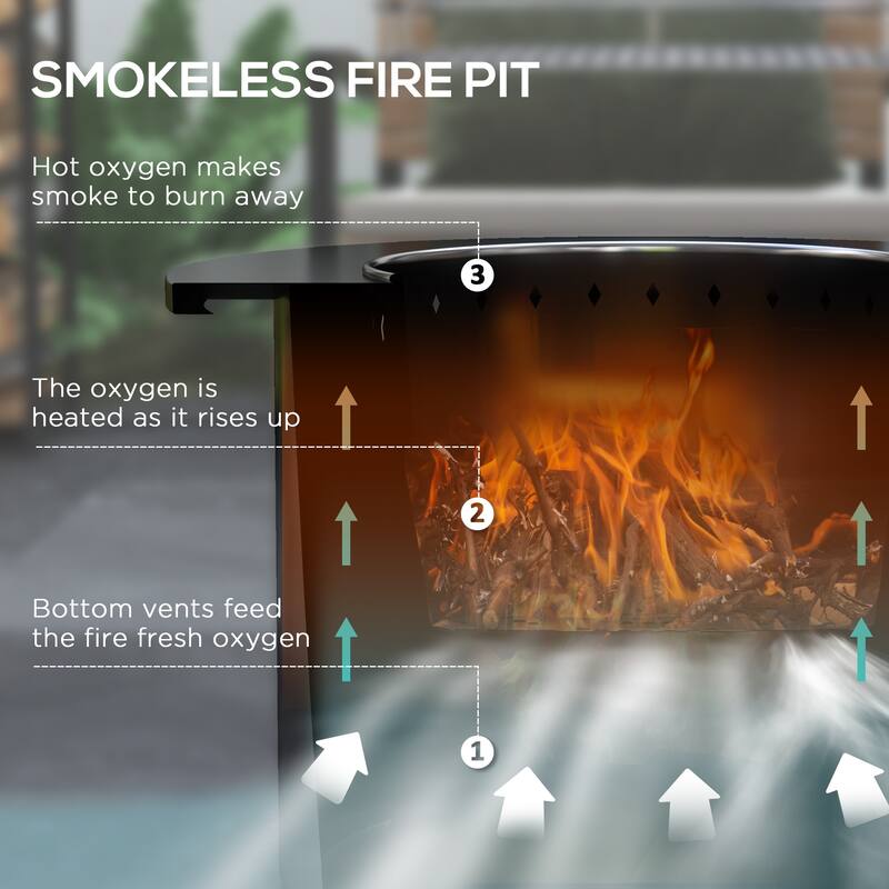 Outsunny 2-in-1 Smokeless Fire Pit, BBQ Grill, 25" Portable Wood Burning Firepit with Cooking Grate, Ash Tray & Poker