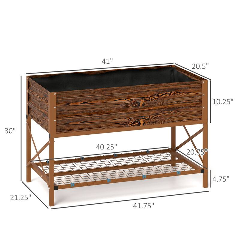 Galvanized Steel Elevated Raised Garden Planter with Storage Shelf - 41.75" L x 21.25" W x 30" H