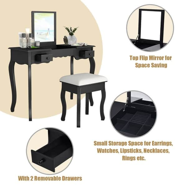 Shop Costway Vanity Dressing Table Set Mirrored Bathroom W Stool