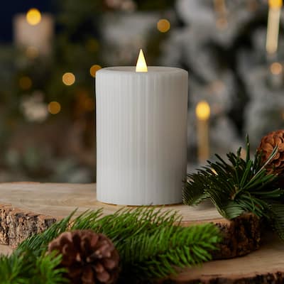 Fine Ribbed Motion Flameless Candle 3x5 White