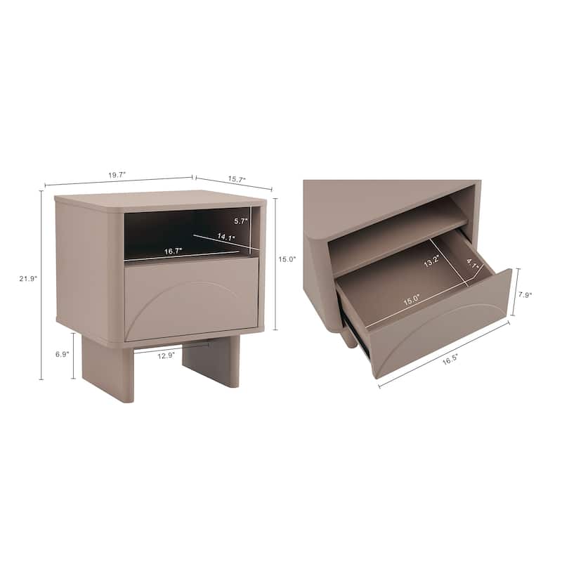Modern 20-Inch Nightstand with Drawer and Open Shelf, Ideal for Bedroom or Living Room