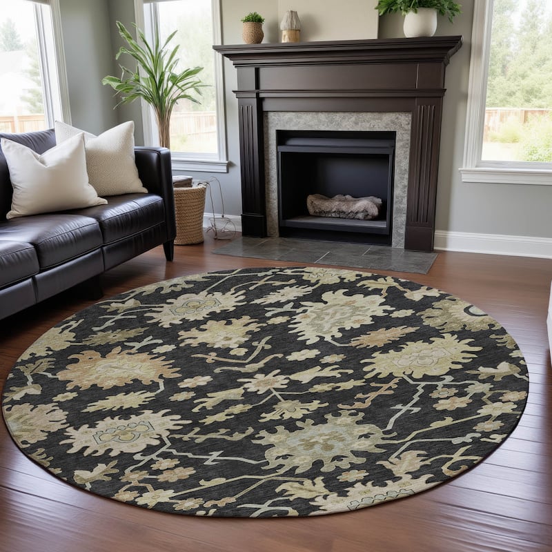 Premium Washable Super Soft Traditional Persian Mayfield Rug - Black - 8' x 8'