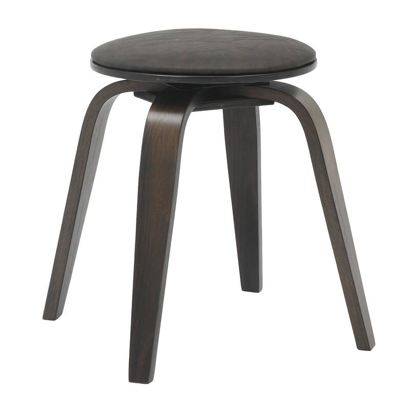 18 in. Leather Counter Stool Round Swivel Seat Poplar Wood Legs - Dark Walnut/Brown