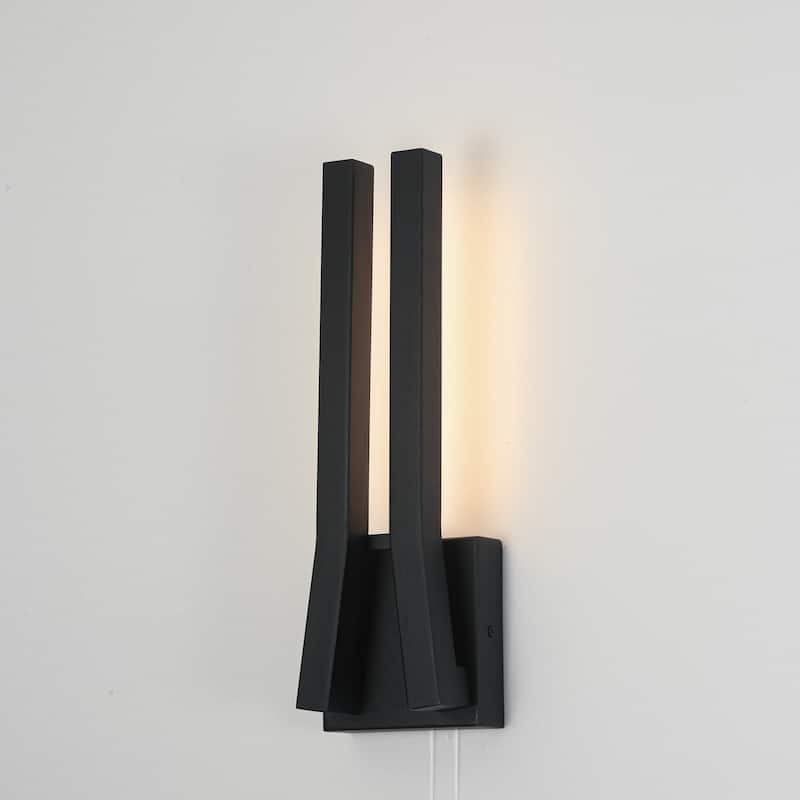 14.6" H Satin Black Linear Dimmable Integrated LED Waterproof Outdoor Wall Light Sconce - 4.7 in. W x 14.6 in. H x 2.8 in. D