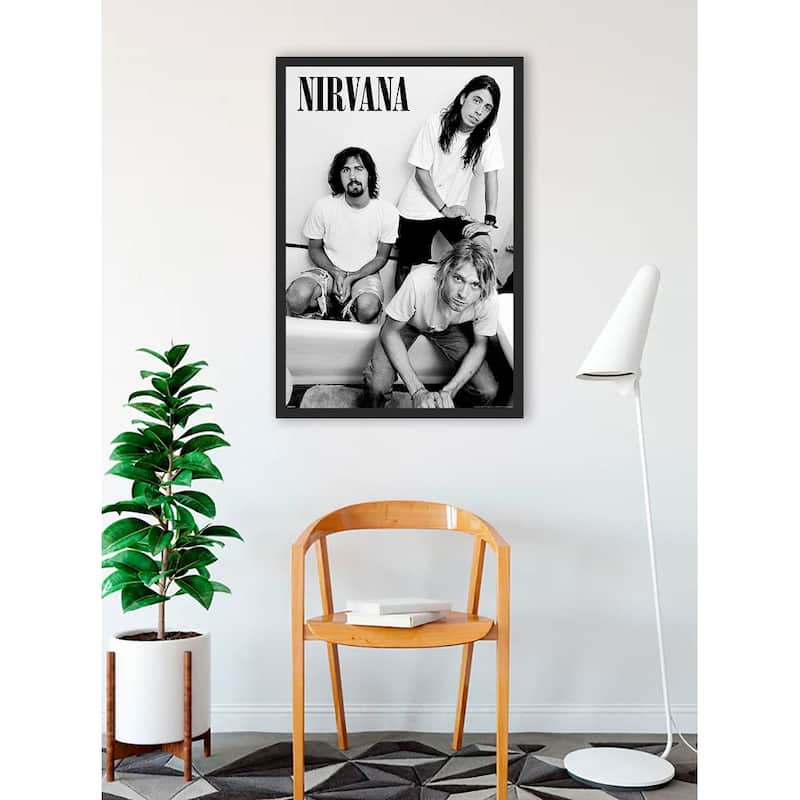Nirvana - Band Photo Black and White Framed Art Poster - 24 x 36 Inch