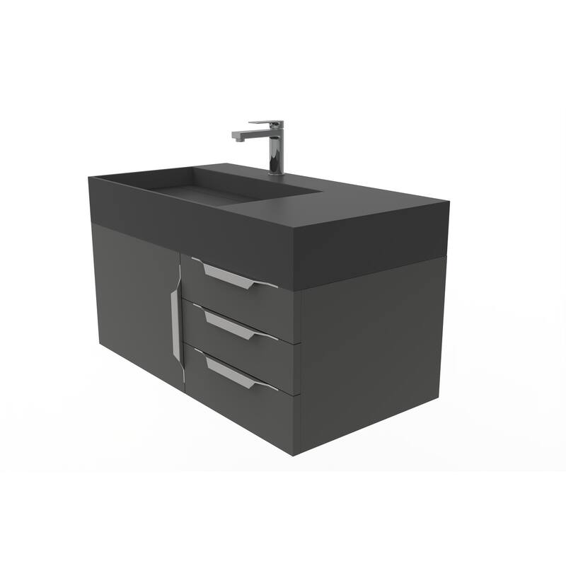 Amazon 36" Wall Mounted Bathroom Vanity Set w/ Black Top