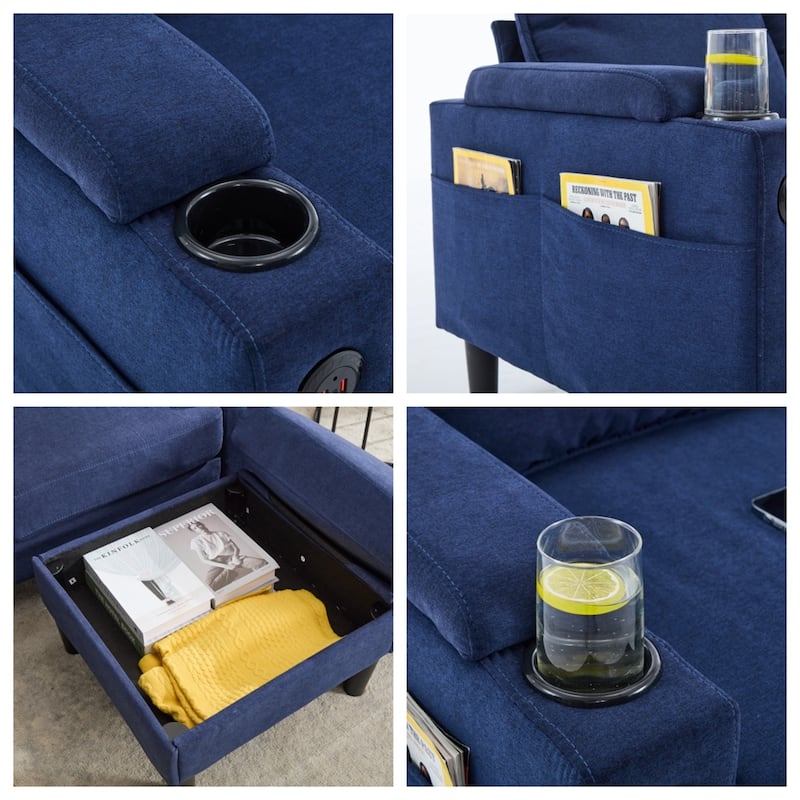 3 Seat L Shaped Sectional Sofa with Storage Ottoman and USB Port