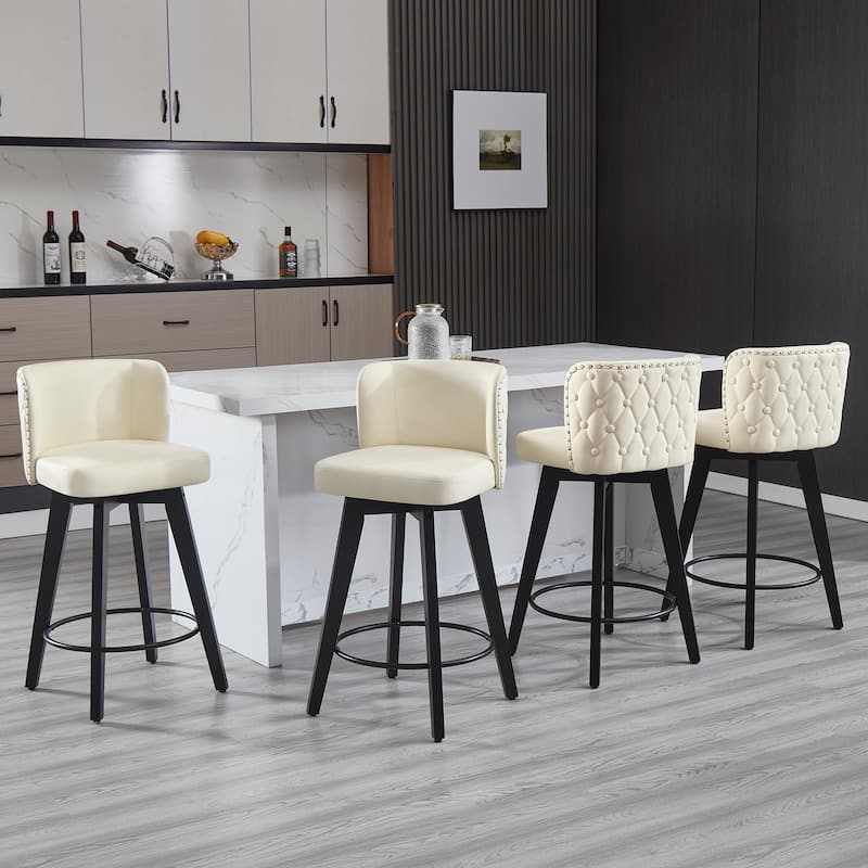 27.5" Faux Leather Upholstered Swivel Counter Height Bar Stool with Wooden Frame, Set of 1/2/3/4 - Beige - Set of 4