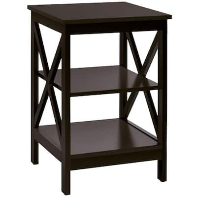 3-Tier Nightstand End Table with X Design Storage - 16" x 16" x 24" (L x W x H)