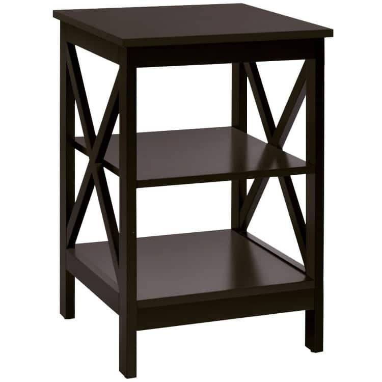 3-Tier Nightstand End Table with X Design Storage - 16" x 16" x 24" (L x W x H)