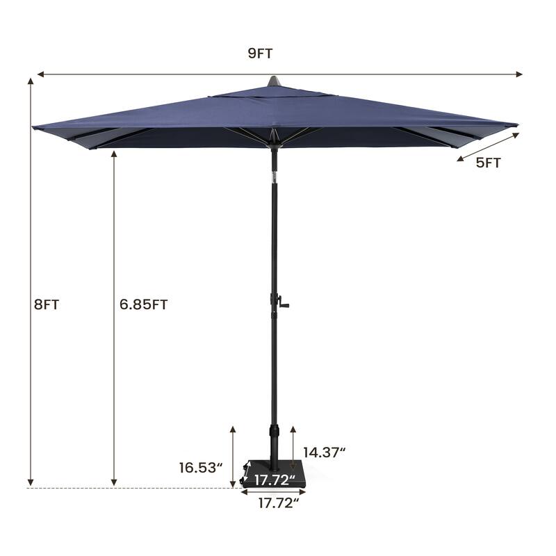 Pellebant Outdoor 9 x 5 FT Patio Market Umbrella Rectangular with Wheels Base