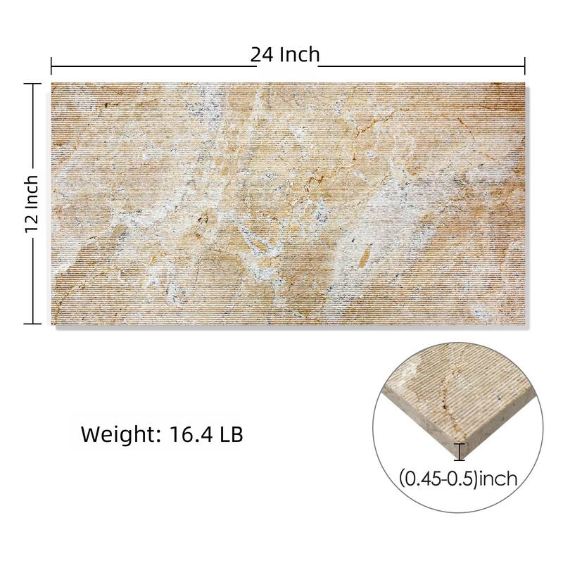 12"×24" FS Textured Finished Natural 3D Fluted Marble for Wall, 1 Box 4 PCS