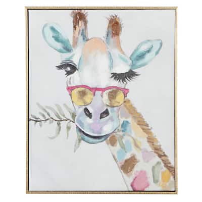 Canvas Giraffe Living Room Framed Wall Art with Gold Frame - Multi Colored - CosmoLiving by Cosmopolitan