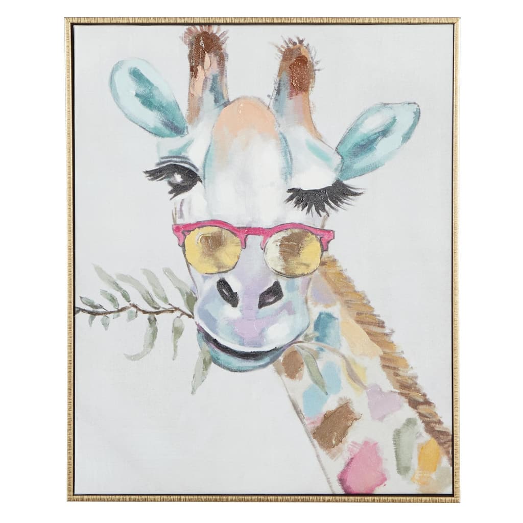 Canvas Giraffe Living Room Framed Wall Art with Gold Frame - Multi Colored - CosmoLiving by Cosmopolitan