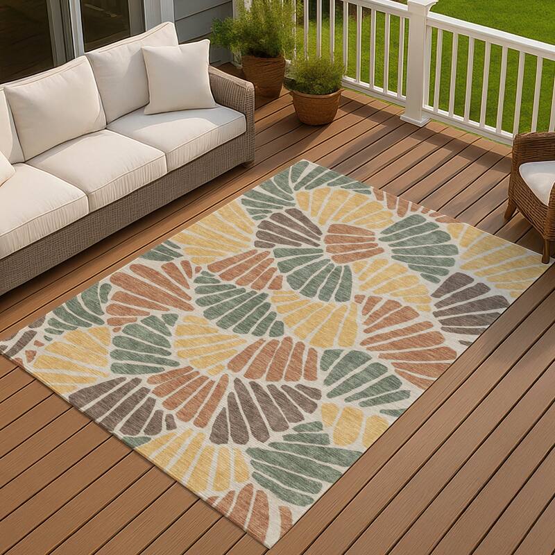 Machine Washable Indoor/ Outdoor Floral Modern Chantille Rug - Basil - 3' x 5'