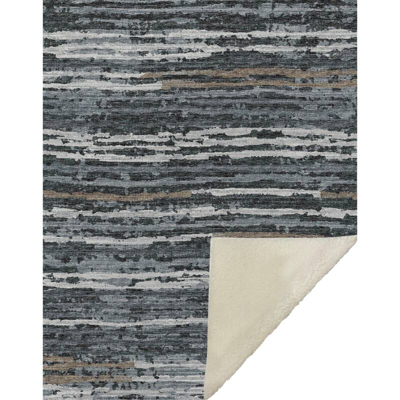 Premium Machine Washable ASB75 Ombre Stripes Sherpa Throw Blanket