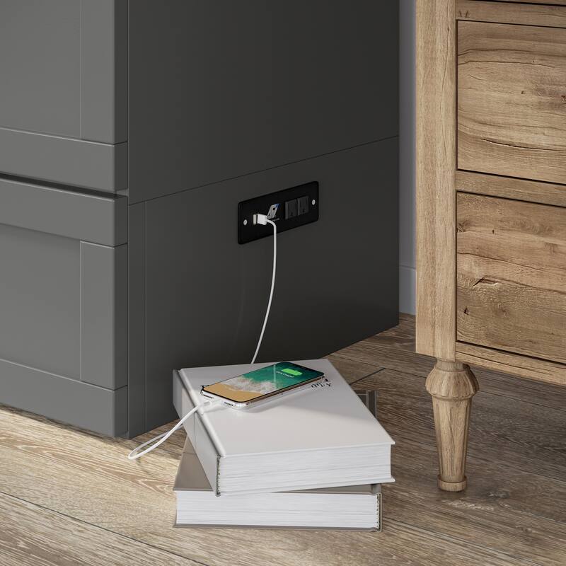 Raleigh Queen Murphy Bed Chest with 6" Mattress, Storage Drawer & Built-In Charger in Grey