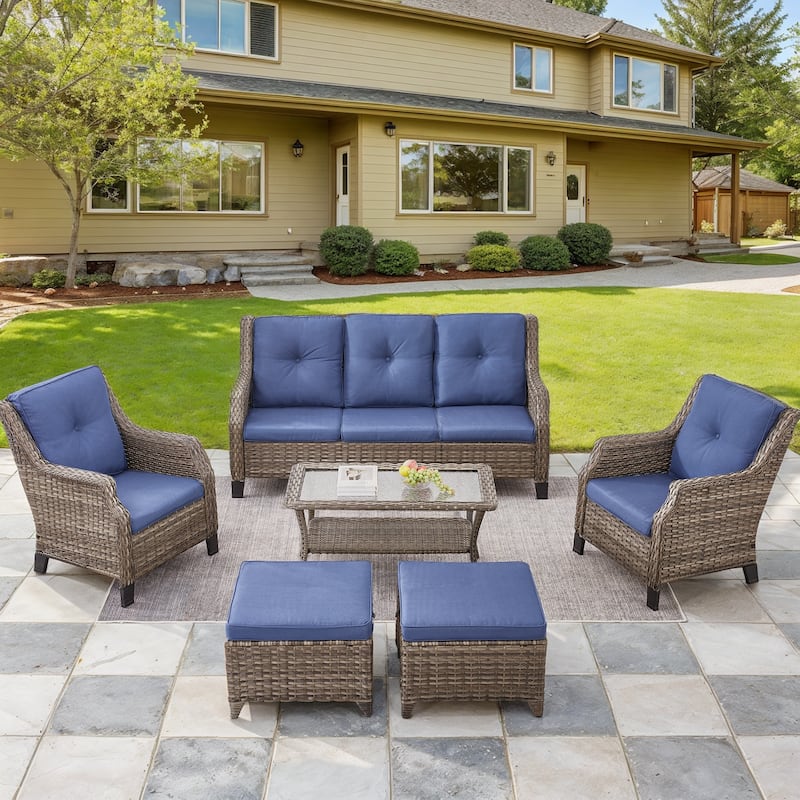 Rattan Swive Chairs Wicker Sofa with Coffee Table, Ottomans - Grey - Blue - Grey