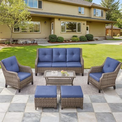 Rattan Swive Chairs Wicker Sofa with Coffee Table, Ottomans - Grey