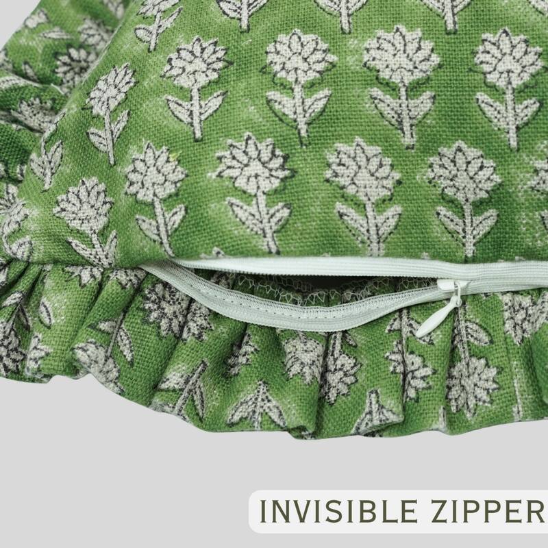 Fabdivine Heavy Linen Floral Ruffled Both Side Cushion Cover Home Décor Accent