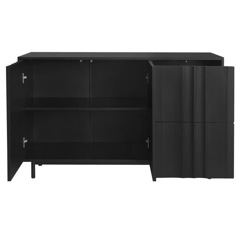 Wave Pattern Buffet Storage Cabinet with 2 Doors and 2 Drawers, Sideboard Cabinet Table with Adjustable Shelf