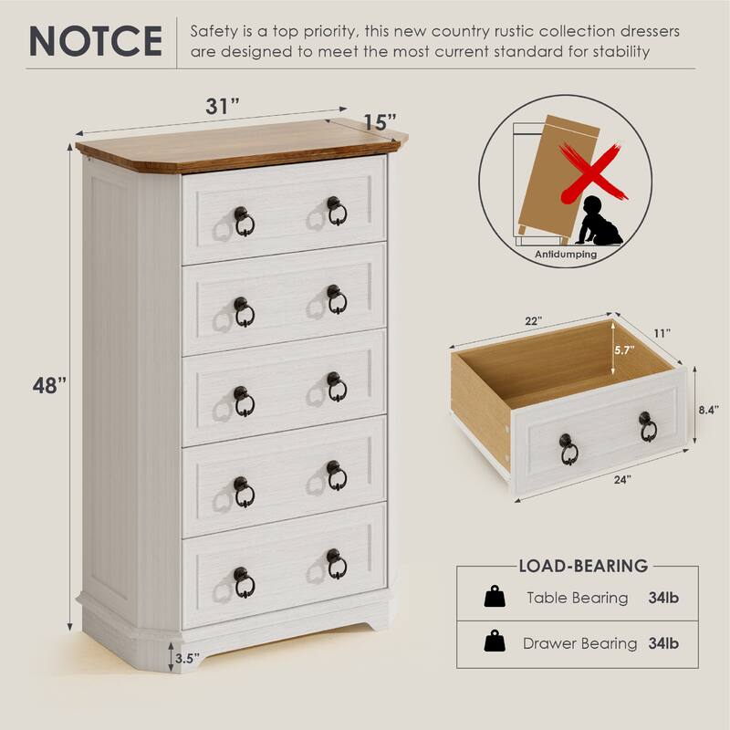 Farmhouse Wooden Dresser with Charging Station