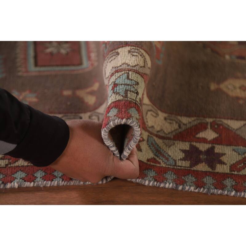 Hand Knotted Oriental 100% Wool Carpet Traditional Tribal Brown Ardebil Runner Rug - 10' 3'' X 4' 3''