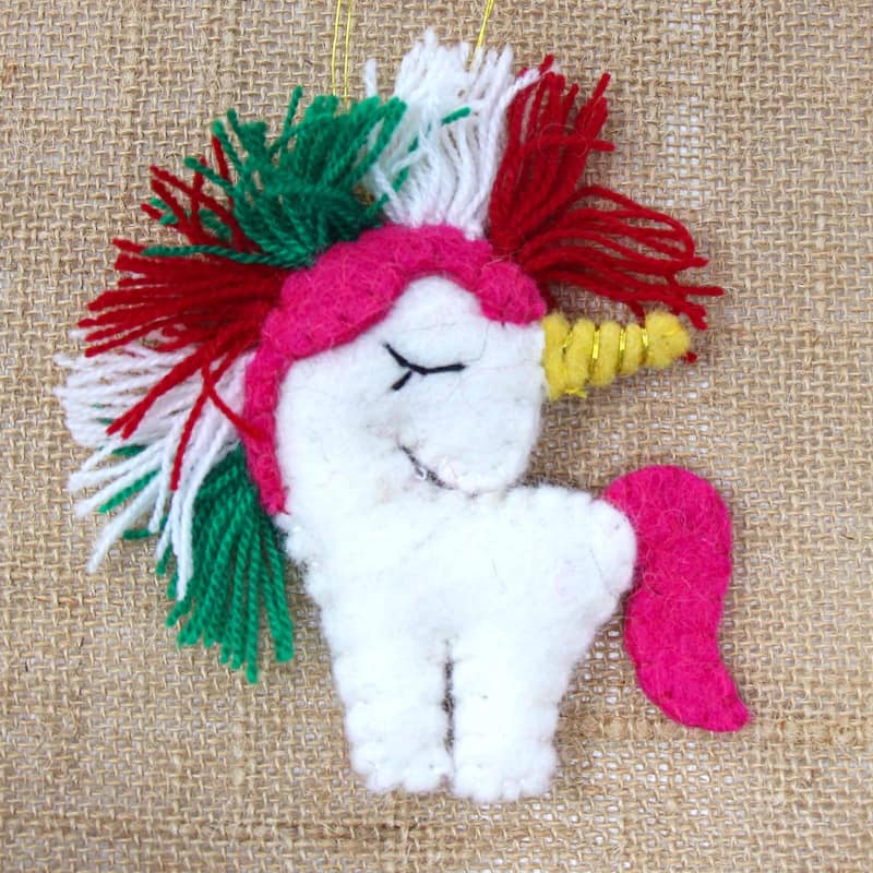 Handmade Unicorn Felt Ornaments, Set of 2