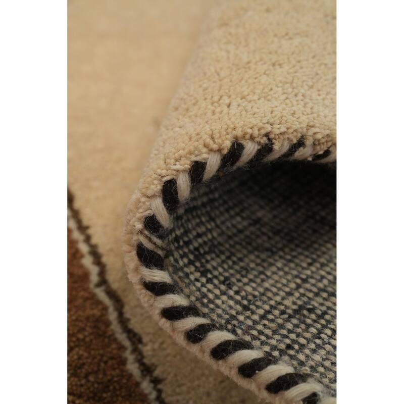 Hand Knotted Oriental 100% Wool Carpet Modern Bordered Beige & Ivories Gabbeh Runner Rug - 8' 4'' X 2' 8''