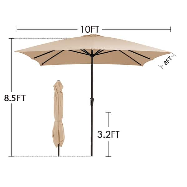 dimension image slide 2 of 3, 8×10ft Rectangular Iron Patio Market Umbrella with Crank,No Tilt Design