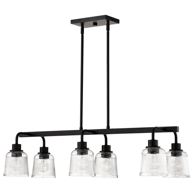 Grayson 6 Light Island Pendant Matte Black Finish Clear Ribbed Glass - Matte Black