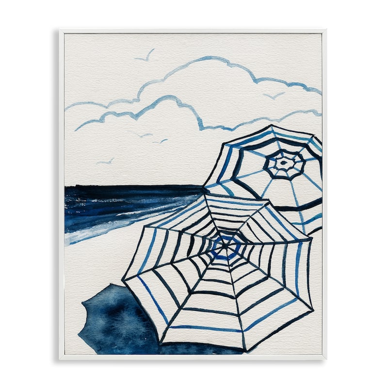 Stupell Umbrellas on Minimal Beach Framed Giclee Art Design By Carol Robinson - 11 x 14 - White