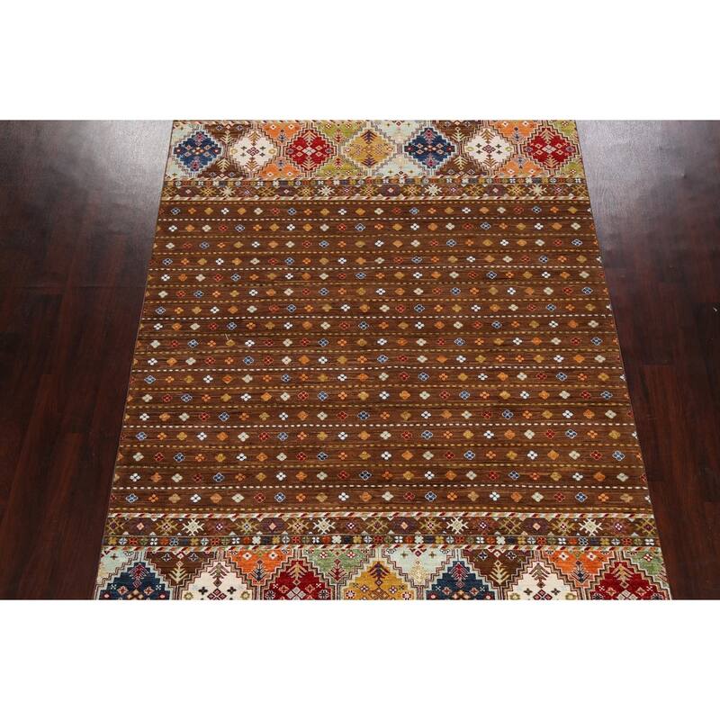 Brown Geometric Kazak Persian Living Room Area Rug Wool Hand-knotted - 6'9" x 9'9"