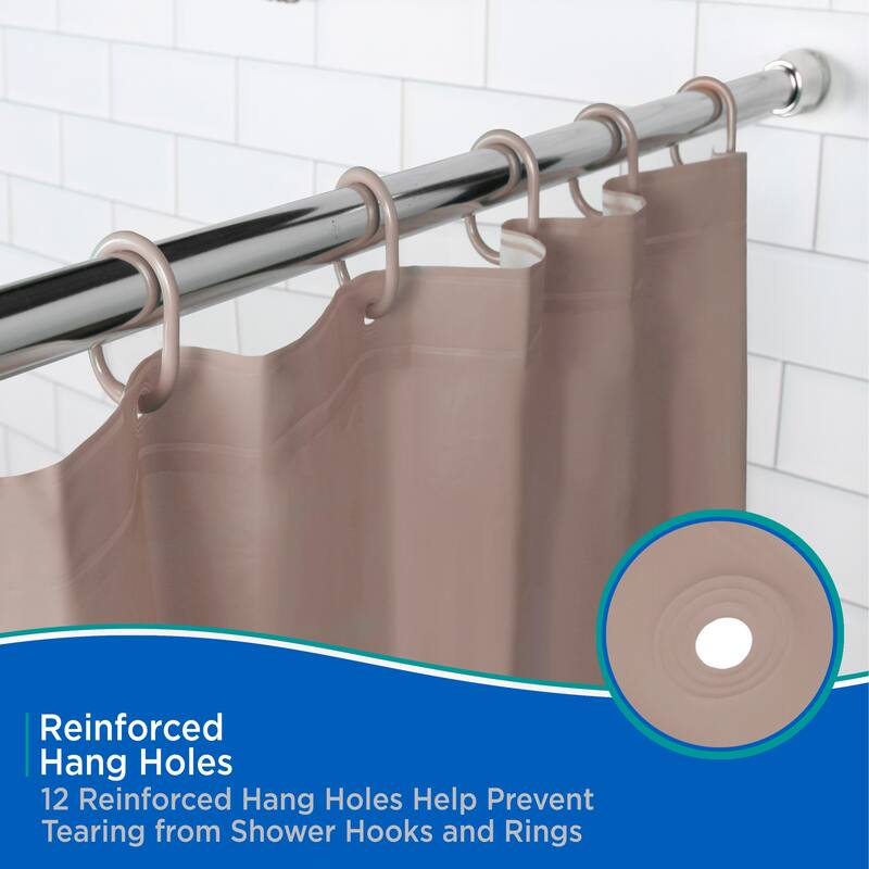 Kenney Lightweight PEVA Shower Curtain Liner and C-Ring Set, 70" W x 72" H