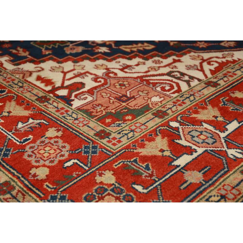 Navy Blue Heriz Serapi Indian Area Rug Handmade Wool Carpet - 9'0" x 11'10"
