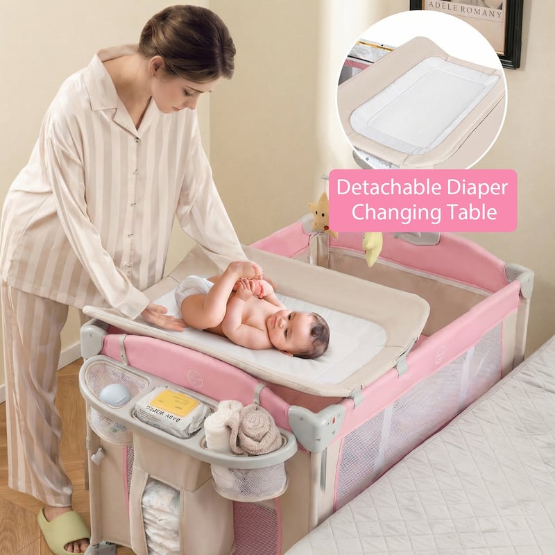 Gymax 5 in 1 Pack & Play w/Diaper Changer Cozy Mattress Lockable