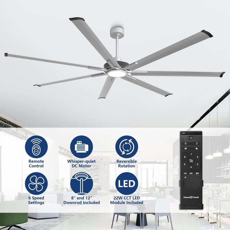 100" Indsutrial Silver Extra Larger Commercial Ceiling Fan with Light and Remote