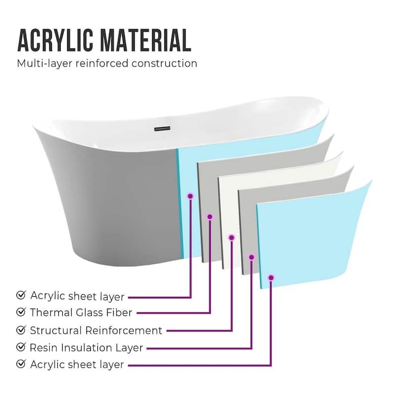 Vanity Art 67 inch Acrylic Freestanding Soaking Bathtub